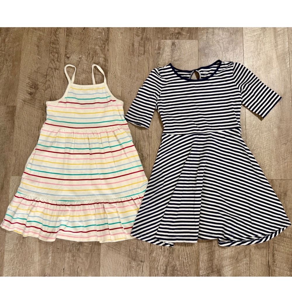 Old Navy Girls Striped Dress Bundle 2 Tiered Cami Skater Navy White Size S 6-7